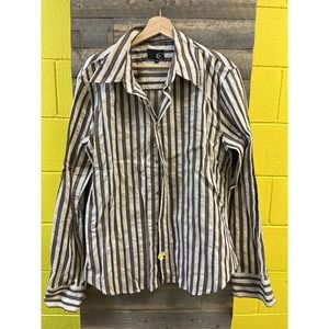 Just Cavalli Men's Button Front Shirt Cream/Western Theme Size 54 Italy Made